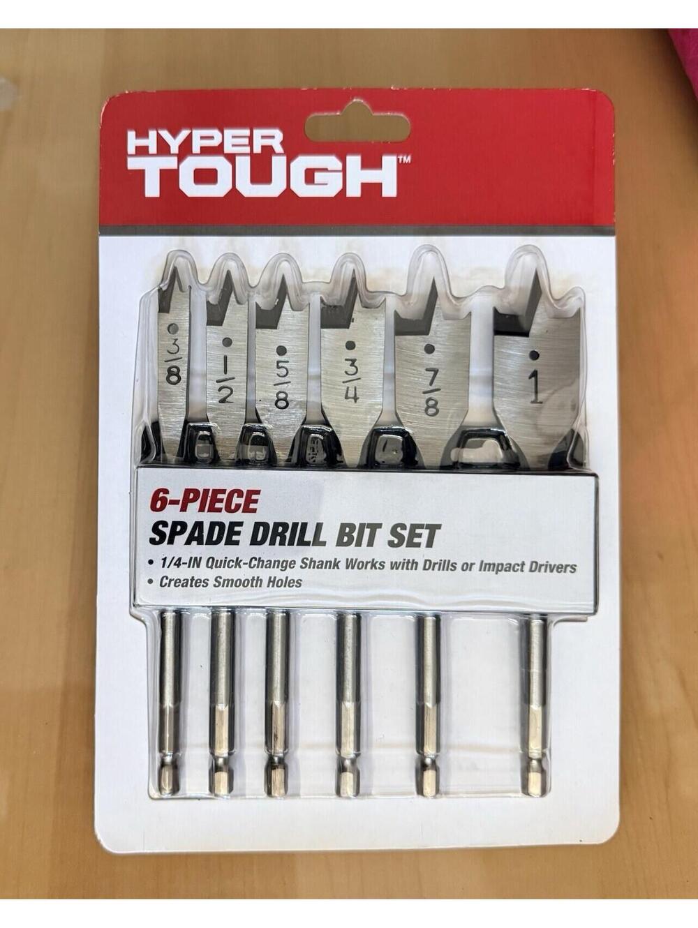 Hyper Tough 6 Piece Spade Drill Bit Set 1/4 Quick-Change Shank